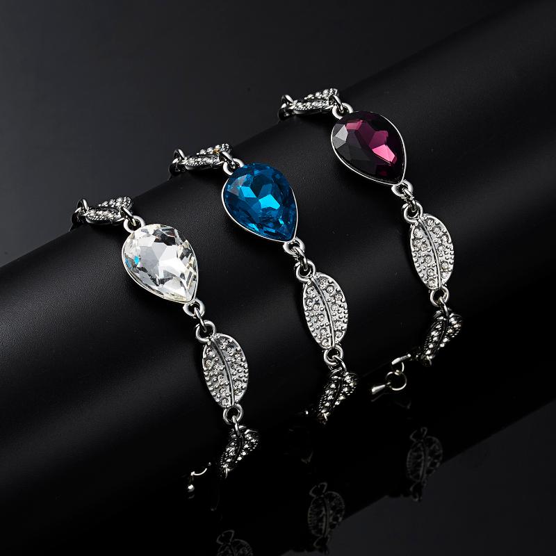 

Rinhoo 1PC Zinc Alloy Leaf Shape Chain 3Colors Luxury Water Drop Shape Crystal Pendant Bracelet Accessories Gift For Women