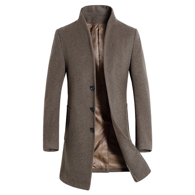 

winter business casual Slim stand collar wool coat men winter windbreaker, Black