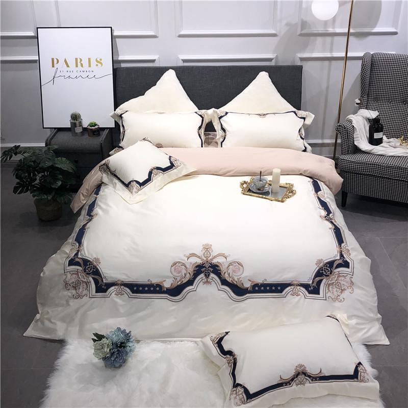 

JJ New Egyptian cotton Bedding Set Classic embroidery Comforter Cover Flat Sheet Set Pillowcases Queen King size Jpcs