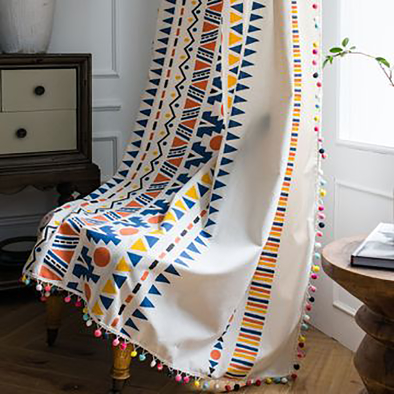 

Household Living Room Multicolor Curtains Bedroom Bay Windows Curtain With Tassel Cotton linen Kitchen Finished Curtain, As pic
