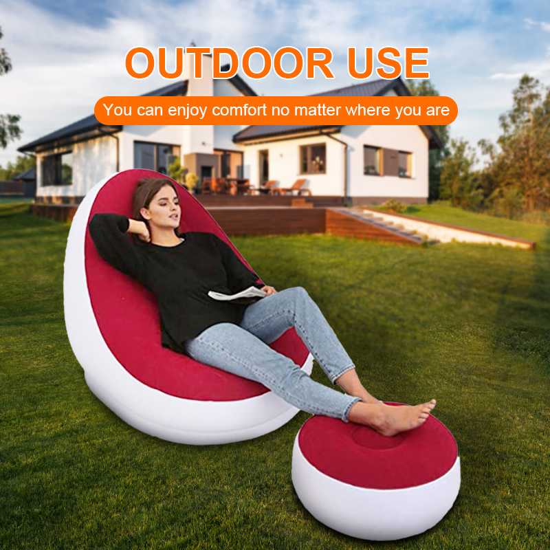 

1set inflatable sofa BEAN BAG lazy sofa olding recliner outdoor bed with pedal flocking single chair pile coating