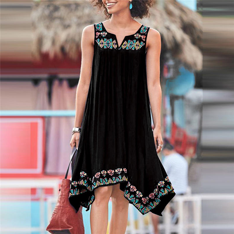 

2020 Summer Women Print Casual O-Neck Sleeveless Dresses, A1