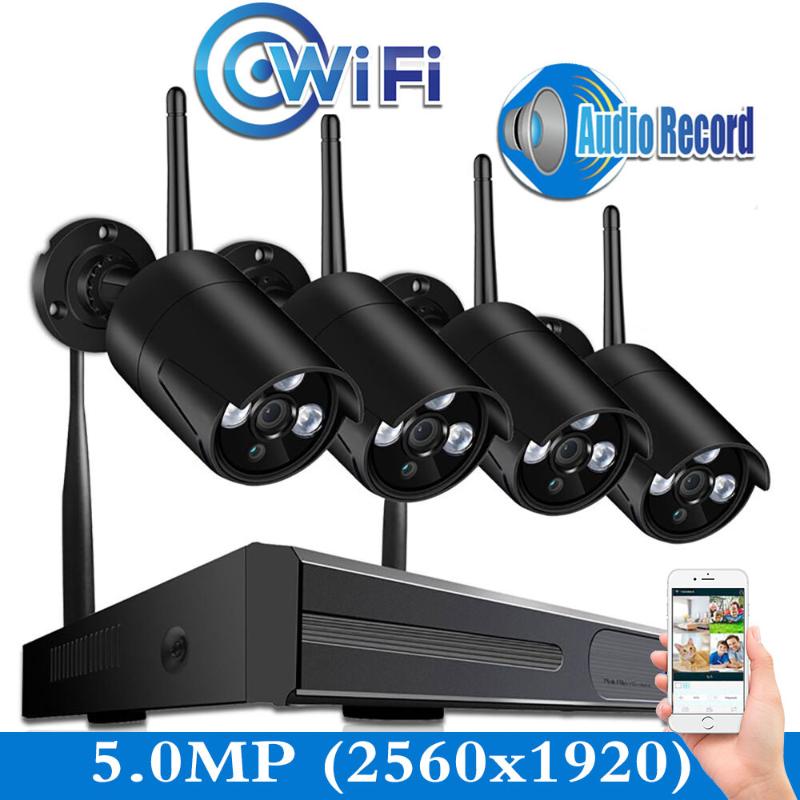 

Plug and Play Audio Record 4CH NVR Wifi System 4CH 5MP CCTV (2560x1920) Wifi Camera System Video Surveillance Kit H.265 Wireless