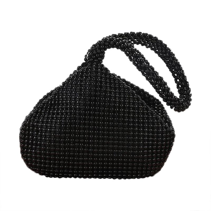 

Simple Handmade Women's Handbags New Aluminum Beads Evening Handbag Satin European and American Style Banquet Clutch Bags, Black
