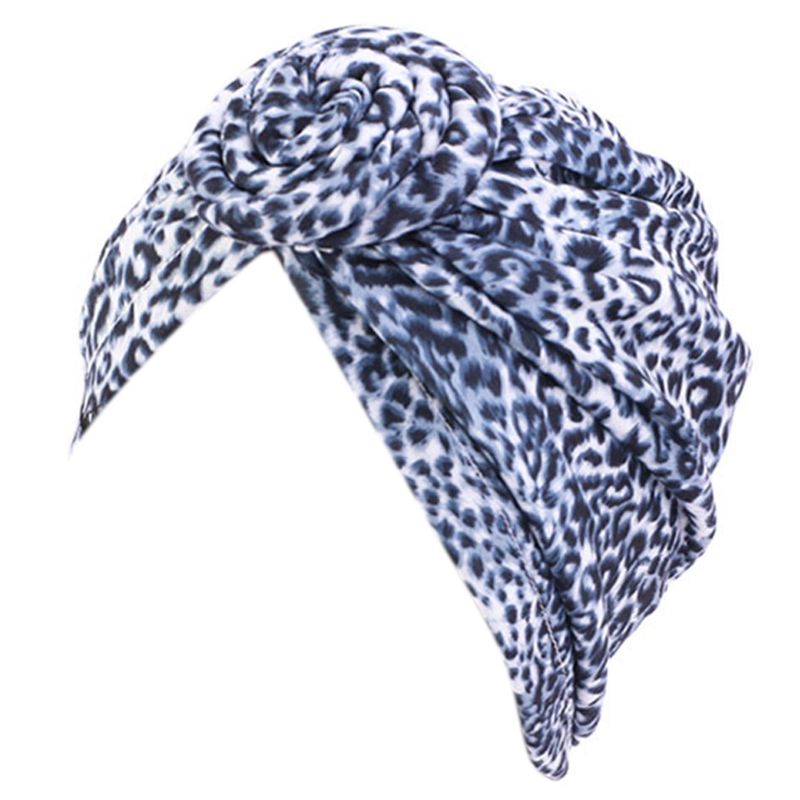 

Women African Turban Hat Spiral Knot Flower Pre-Tied Headwrap Paisley Leopard Print Stretch Muslim Beanie Bonnet Cap
