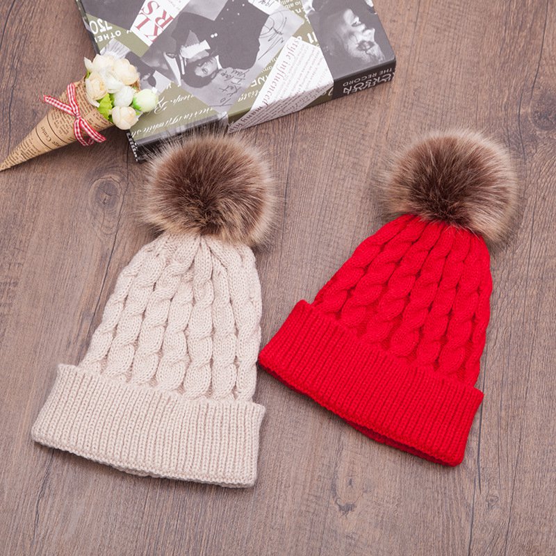 

Solid Color Stripes Women'S Winter Hat Keep Warm Fashion Tide Autumn Winter Outdoor Pompom Hat Knitted Cap, 01