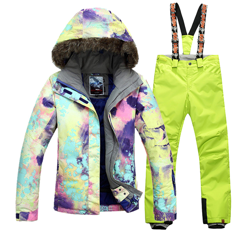 

Gsou Snow Women Ski Suit+Pants Snowboard Jacket Women Winter Female Jacket Sports Suits Ski Set Free Shipping, Blue pants