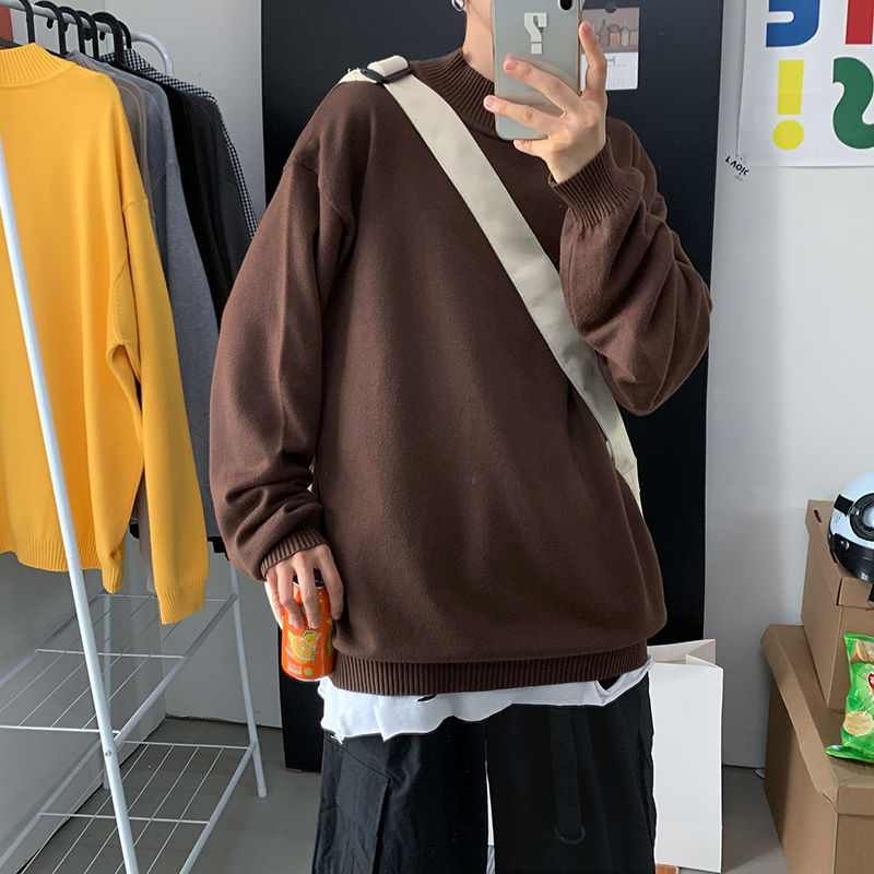 

Winter Sweater Men's Warm Fashion Solid Color Casual Knitted Pullover Men Clothes Streetwear Loose Couple Knitting Sweaters, Black