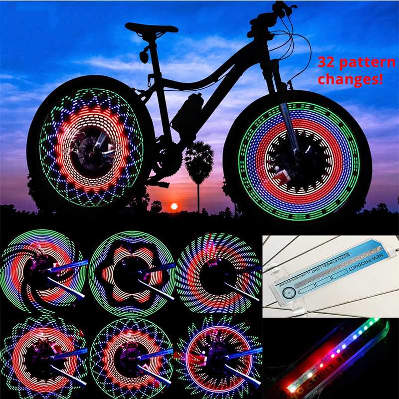 

30 pattern Bike light Bicycle wheel light double display flash 32 RGB LED Bicycle spoke lamp Night riding Cycling lighting