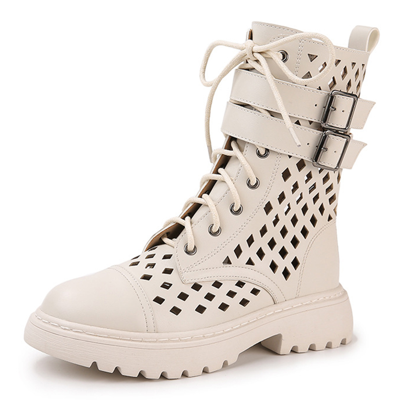 

Ladies net boots black white ladies breathable boots autumn and summer hollow hollow thin short