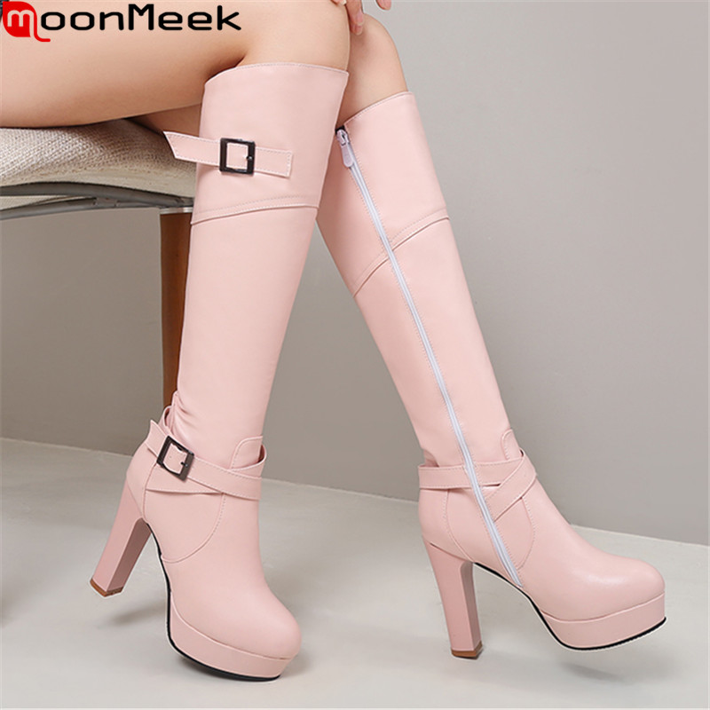 

Smirnova 2020 Big size 33-44 women boots sexy extreme high heels winter knee high boots fashion buckle knee, Black