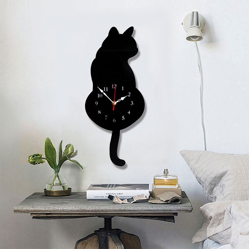 

Decorative Cartoon Acrylic Wall DéCor Cat Clock For Homes Offices Bedrooms Living Rooms Aluminum Decorative Wall Clock