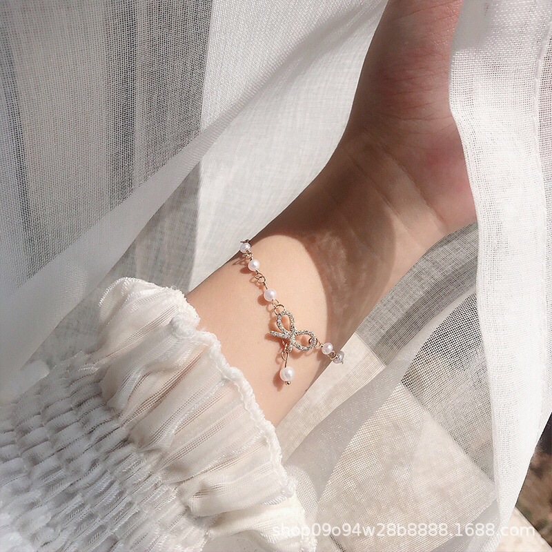 

Begirl 2020 fashion bow bracelet with matching pendant bangles pearl rhinestone jewelry for women gift