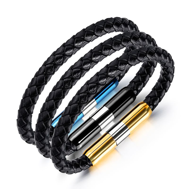 

2020 New Tremor Massage Leather Bracelet Men Jewelry Pulseira Health Magnetic Bracelets Charms Stainless Steel Mens Jewellery