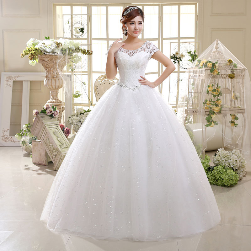 

Bridal Beaded Sequin Crystal Lace Wedding Dress Weeding Tulle Cap Sleeve Long Wedding Ball Gown Vestidos De Novia, Red