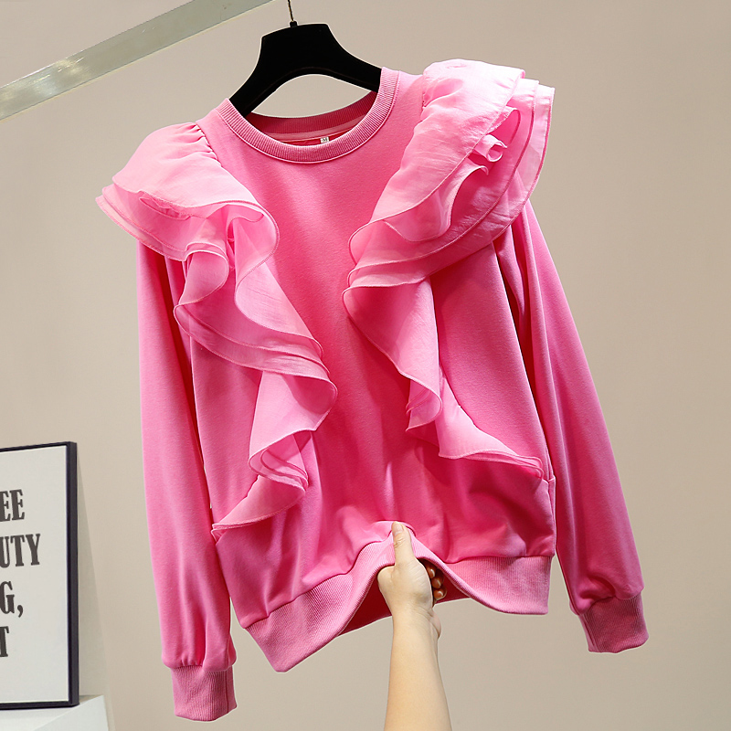 

Woman Hoodie Fashion Three-dimensional Ruffled Panel Round Neck Long Sleeve Sweatshirt Lady Temperament Pullovers Student 2020, Black