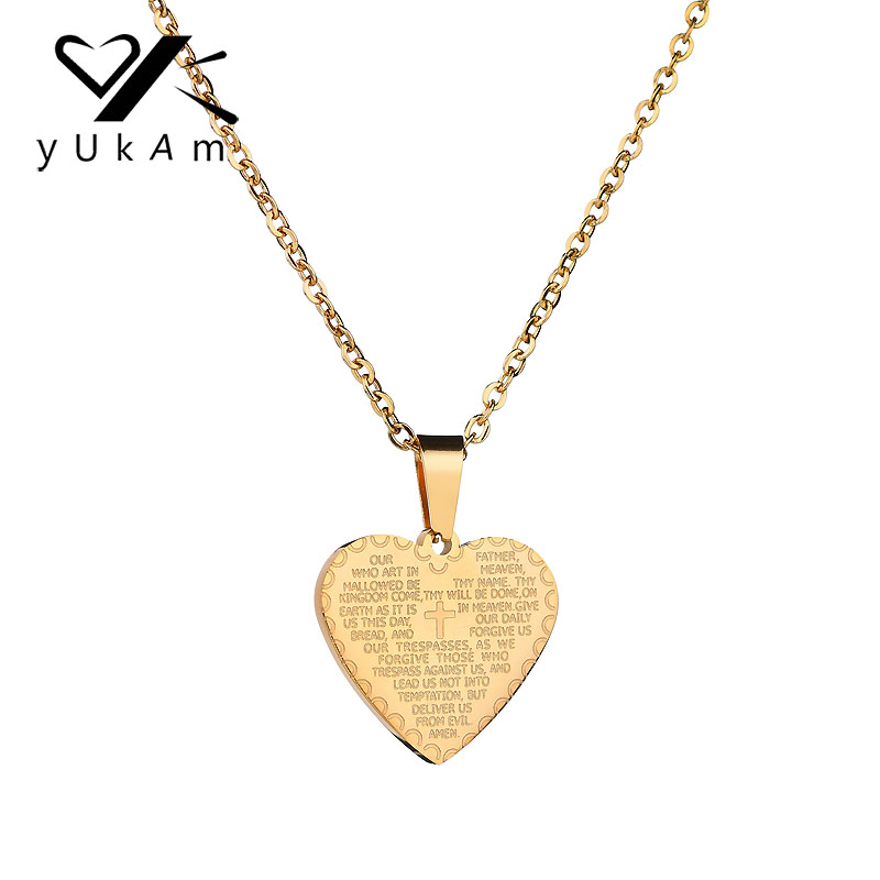 

YUKAM Jewelry Gold Bible Verse Scripture Necklaces Cross Jesus Christian Stainless Steel Prayer Heart Pendant Necklace for Women