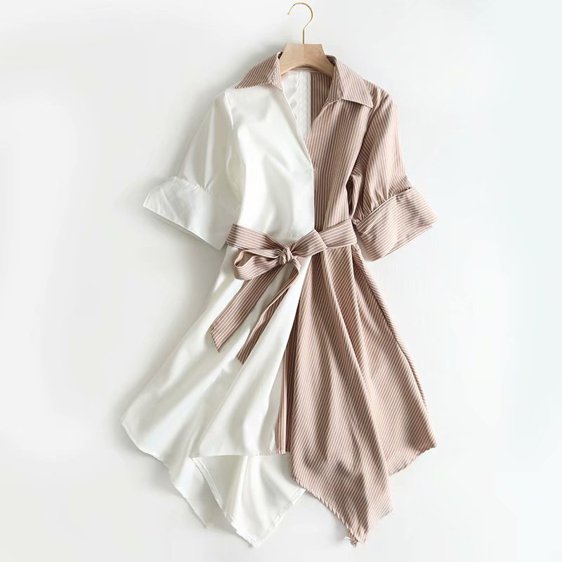 

women's dress summer autumn casual style irregularly striped lapel lacing fashion skirt 2 style available size: s-l, Black;gray