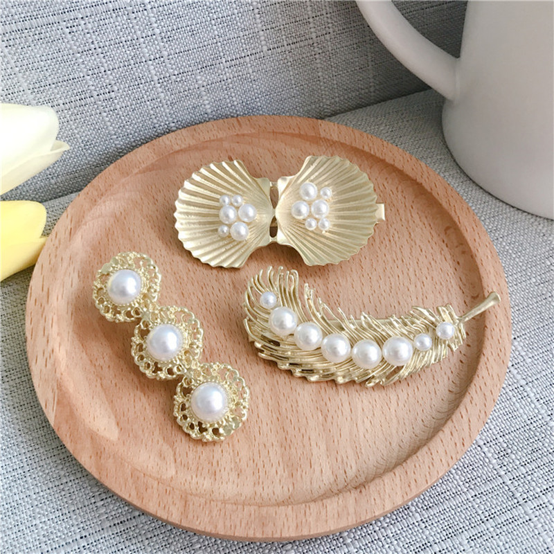 

Pearl Hairpin Wild Duckbill Feather Hairpin Retro Shell Fashionable Headdress for Women