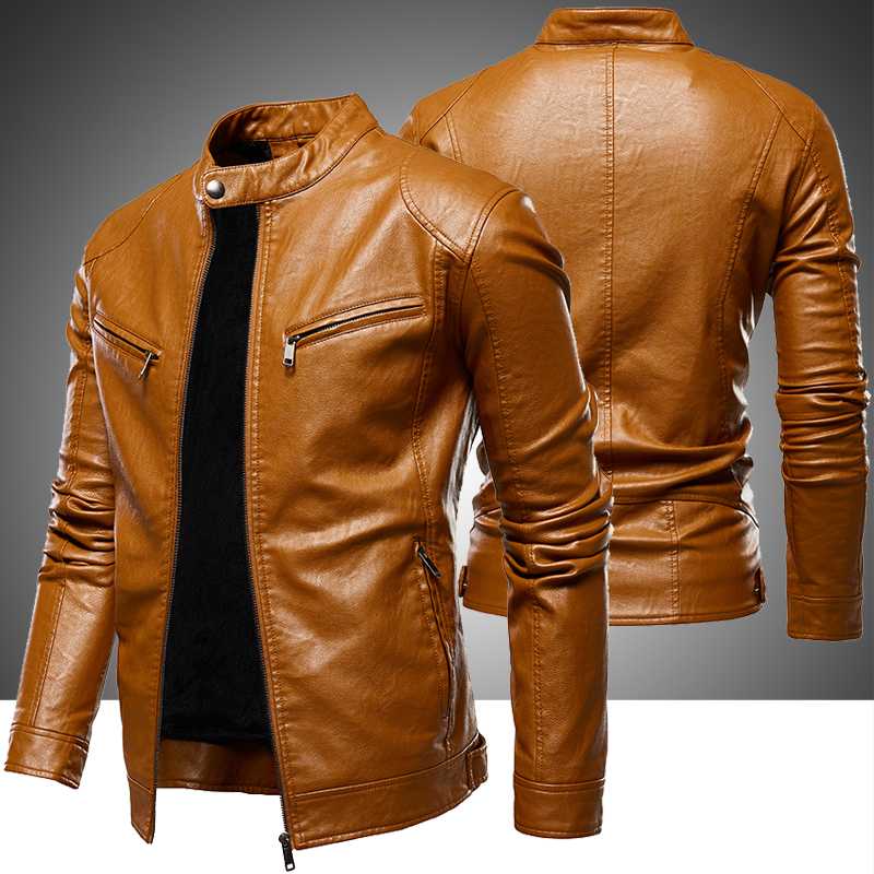 

Men's Fleece Biker Leather Jackets 2020 New Men Simple Style Stand Collar Jacket Coats Male Faux Leather Bomber Outwear Coat Man, Ddt77 black