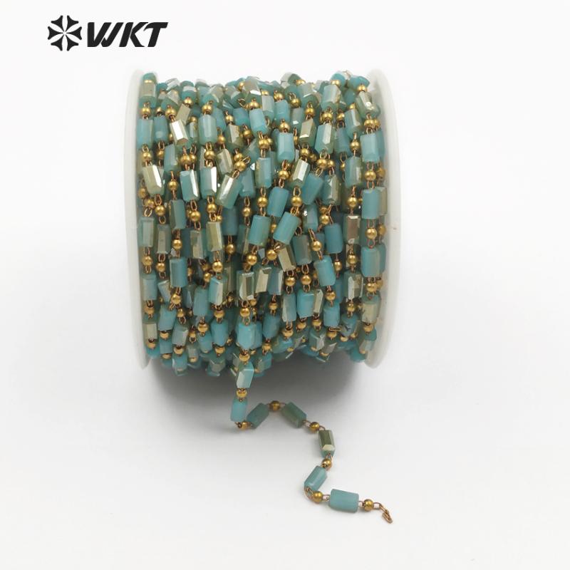 

WT-RBC079 Green Color Brass Wire Without Gold Metal Plated Crystal Czech Glass Beaded Chain Wholesale Handmade Craft Supply