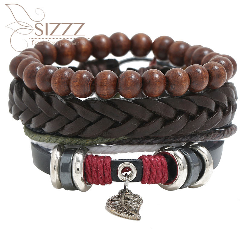 

SIZZZ 2020 European and American leather rope many hand-woven bracelet&bangles for women/men