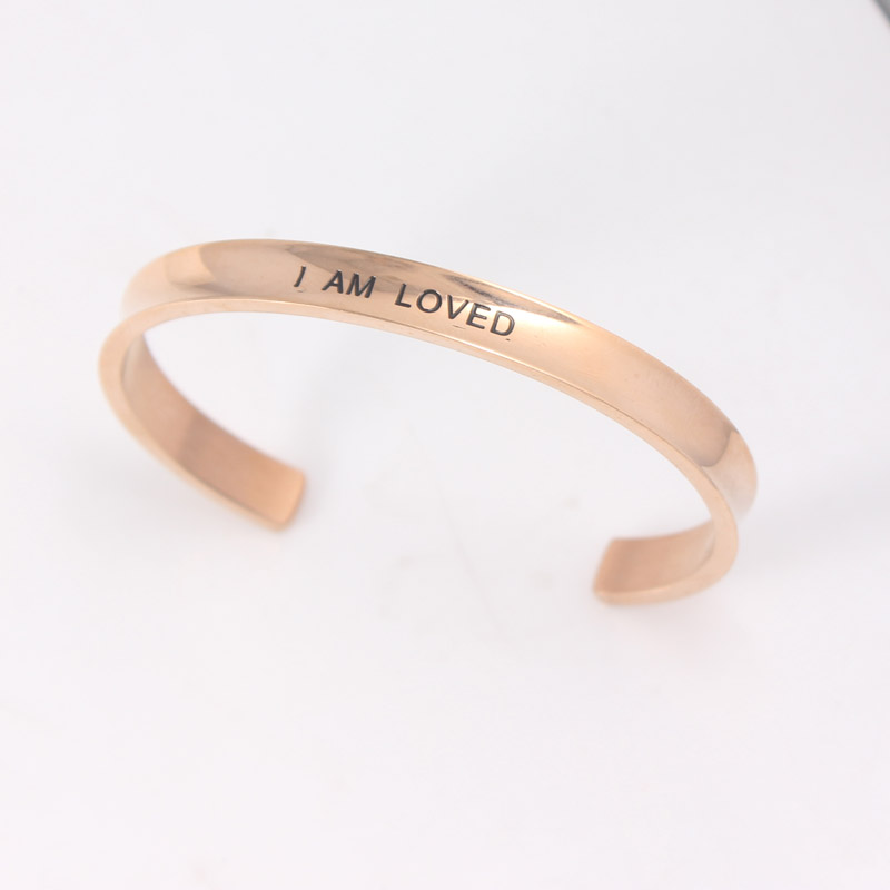 

New Arrival Rose Gold Bangle Fashion Women Letter I AM LOVED Stamped Stainless Steel Mantra Bracelet Bangle