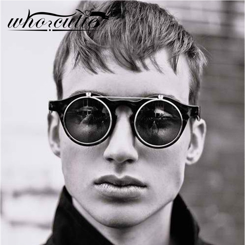 

Sunglasses WHO CUTIE 2021 Fashion Vintage Round Steampunk Flip Up Men Classic Clamshell Design Sun Glasses Clip On Oculos S005