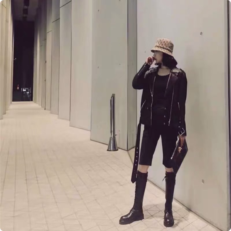 

Shoes Women Plush Ankle Boots Fashion Brand British Style Girls botas mujer Ladies footware Long Boot Cross-tied Knee High Boots, Black