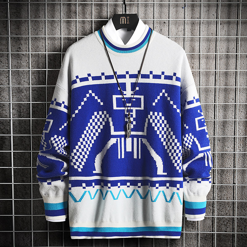 

Pullover Men's Sweater 2020 Winter Loose Style Sweater for Men Hip Hop Jacquard Korean Sweaters, Black