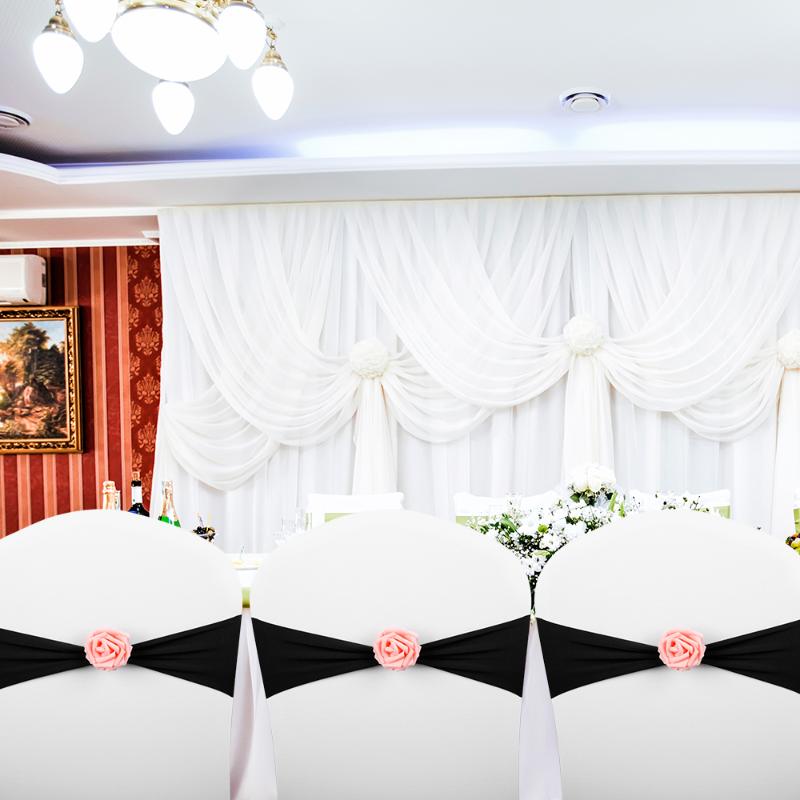 

10pcs Wedding Spandex Chair Band Sashes Chair Sashes Bows Elastic Spandex Sash with Pink Flower Wedding Banquet Decoration