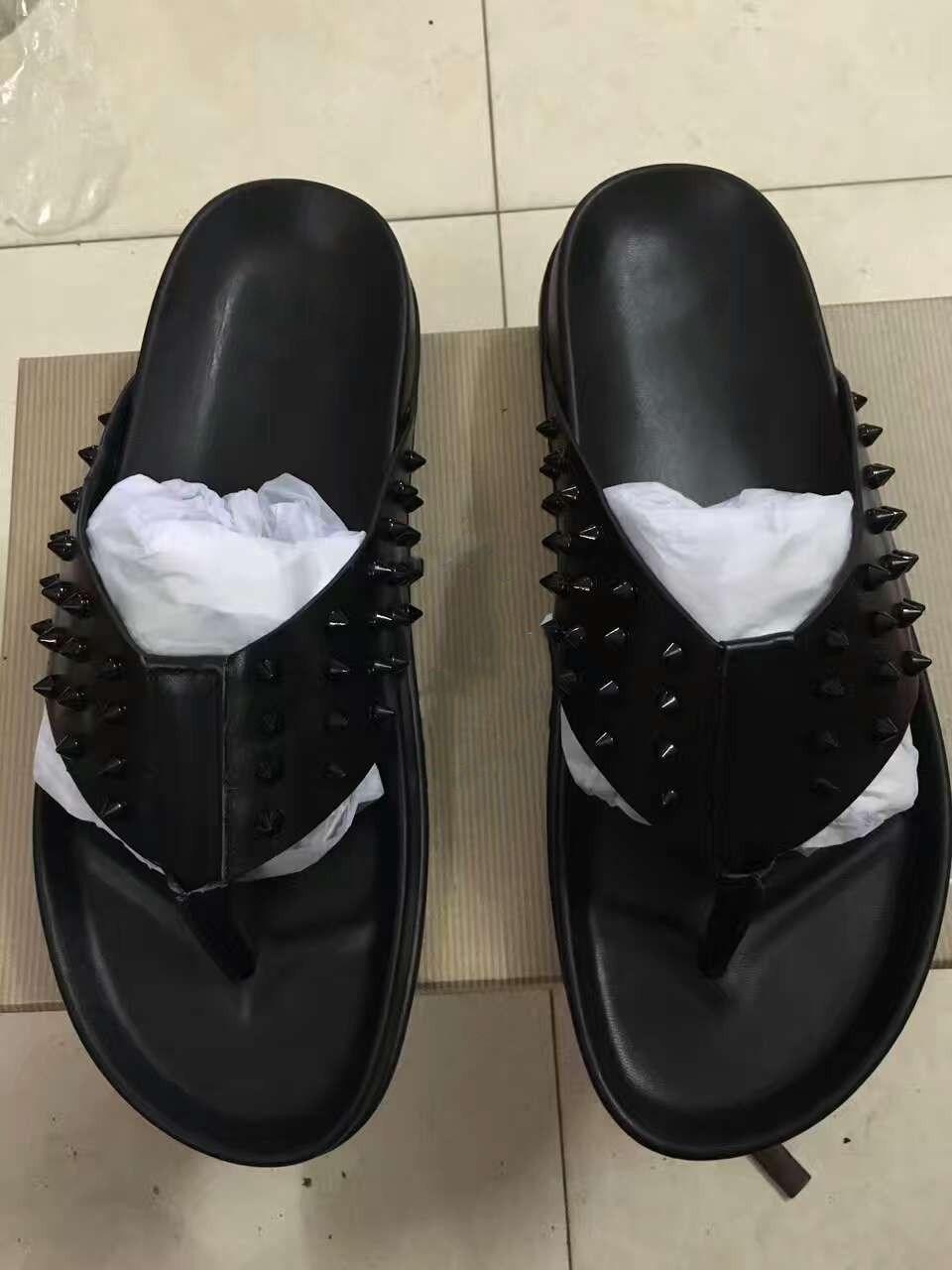 

2020 new Bottom Red Black Spikes Flip Flop Fashion Red Bottom Causal Flat Genuine Leather Sandals Summer, 02