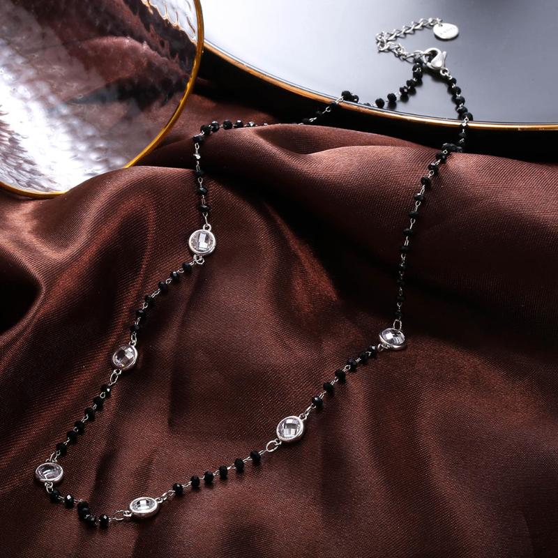 

2020 New Design Chokers Necklace for Women Accessories Black Crystal Beads Stainless Steel Chain Necklace Statement Jewelry Gift