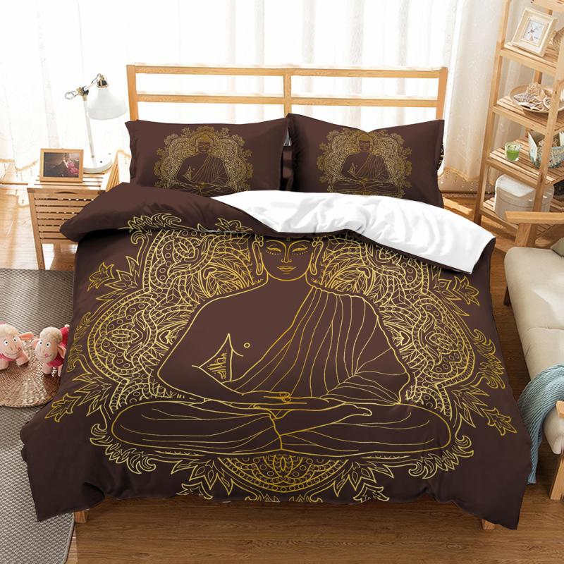 

Golden Buddha Statue Bohemia Bedding Set Bedroom Decor Black Background 100% Microfiber Soft 1PC Duvet Cover with Pillowcases, 14