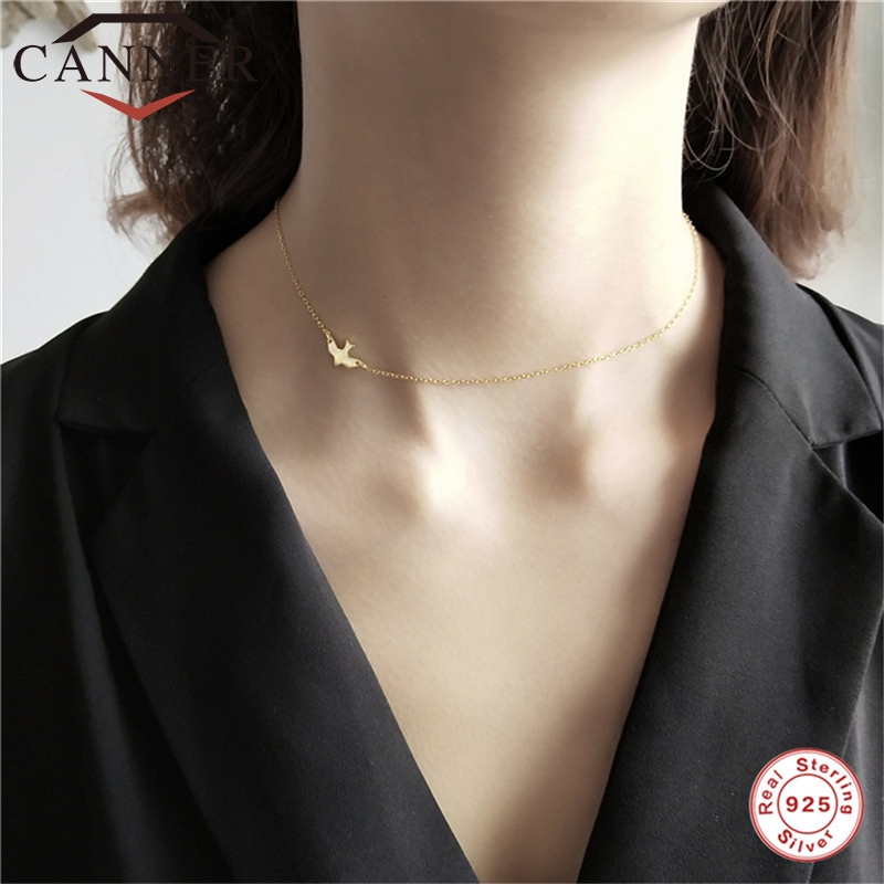

CANNER 925 Sterling Silver Choker Simple Gold Color Bird Necklace Chain Necklaces for Woman Elegant Jewerly FO