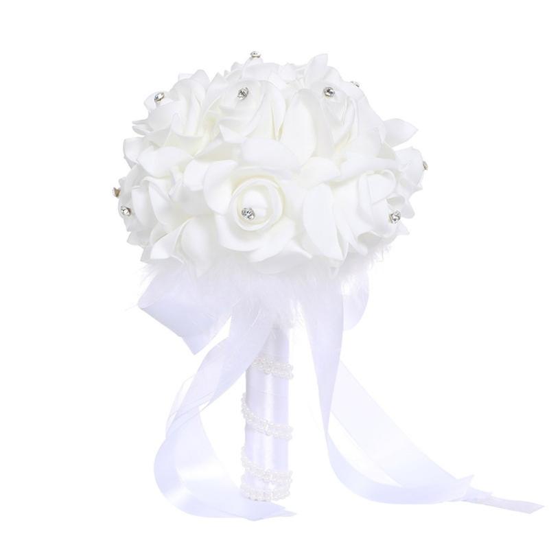 

Wedding Bouquet Artificial Roses Pearl Bridesmaid Wedding Bouquet Bridal Artificial Silk Fake Flowers Bridesmaids Decoration, White