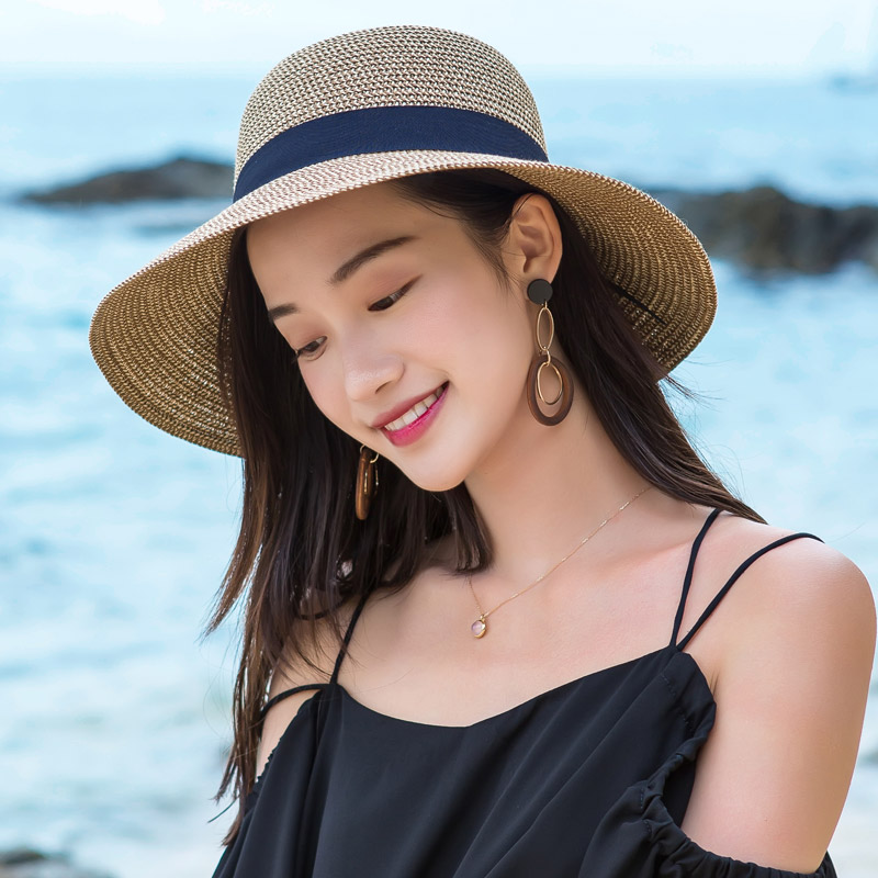 

Beach Visor Straw Hat Female Summer Seaside Sun Protection Cap Women Travel Korean Version Foldable Sun Shade Fashion Hats H240, Black