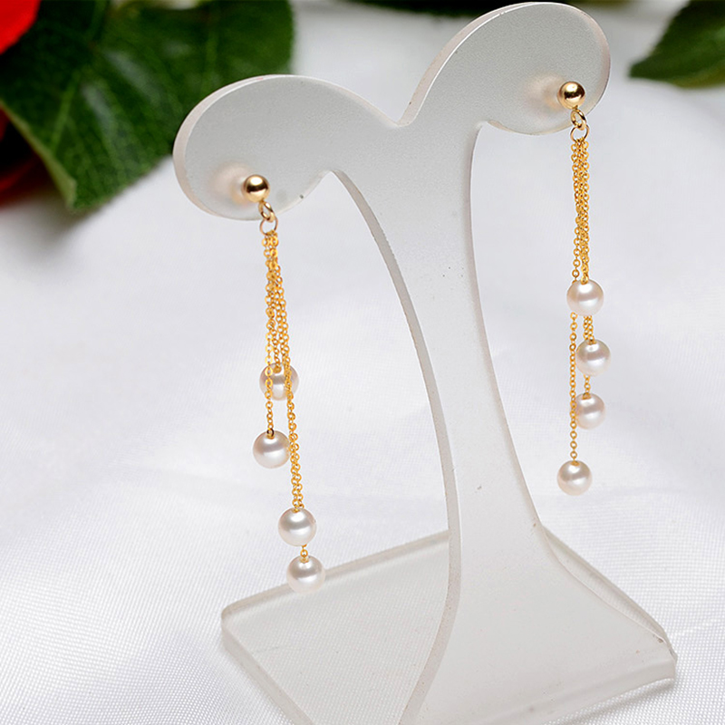 

Sinya 18k gold beads earring with natural round pearls tassel drop earring in Au750 gold for Women girls Mum DIY wear 2020 News