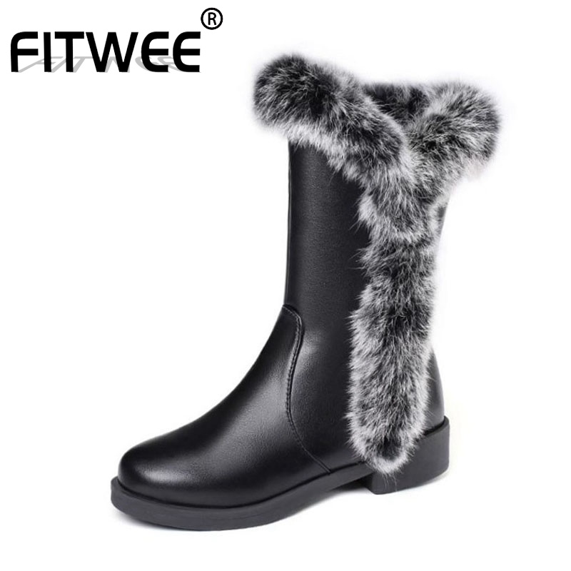 

FITWEE Plus Size 34-48 Women Winter Snow Boots Flats Round Toe Keep Warm Fur Shoes Woman Zipper Daily Mid Calf Botas Footwear, Gray with plush