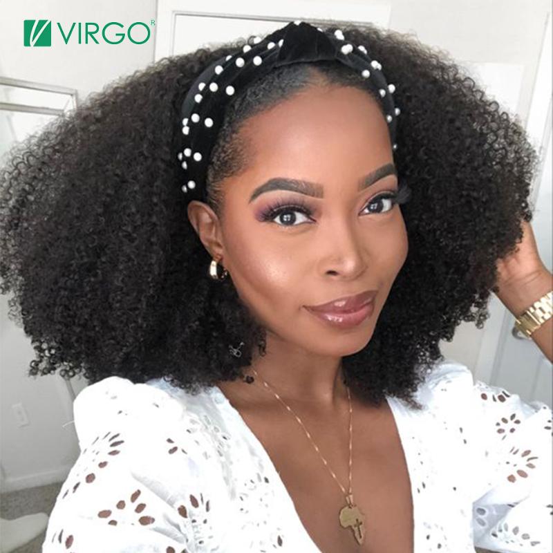 

Afro Kinky Curly Wig Human Hair Headband Wig Short Curly Full Machine Made Human Hair With Headband No Glue Remy Virgo 180%, As pic