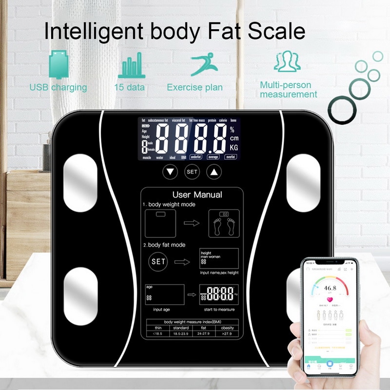 

Bathroom & Kitchen Scales Junejour Body Fat Scale Floor Scientific Smart Electronic LED Digital Weight Balance Bluetooth APP Android Or IOS