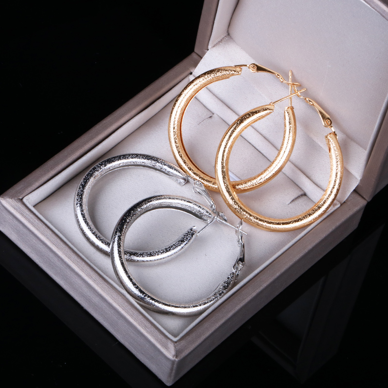 

Gold Silver color Scrub Round Big Hoop Earring for Women zinc Alloy High quality Women Accessories hot 2020 gifts for