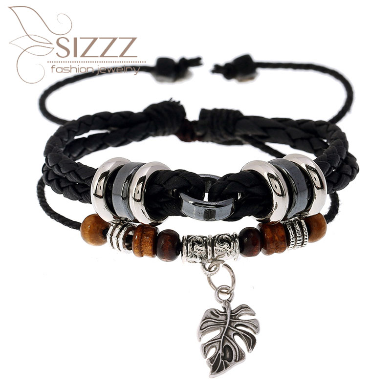 

Charm Bracelets 2021 Fashion Personality Creative Leather Multi-layer Woven Leaves Bracelet&bangles For Women/men