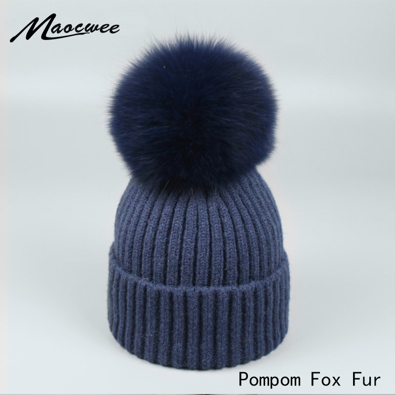 

Pompom Hat Female Wool Raccoon Fur Pom Poms Winter Hats Asymmetry High Quality Knitted Warm Casual Skullies Beanies