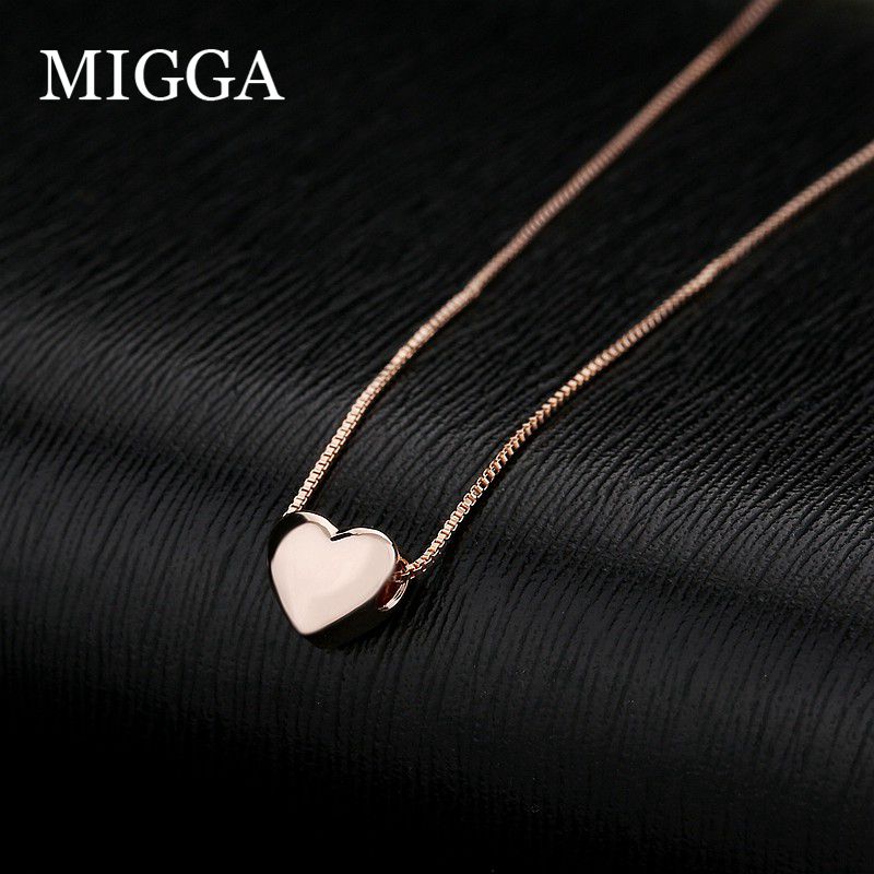 

MIGGA Delicate Rose Gold Color Metal Glossy Heart Necklace Fashion Women Clavicle Chain Jewelry, Silver