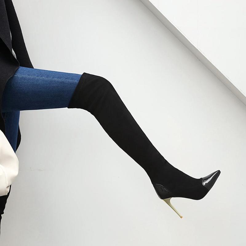 

2021 Fashion Stretch Fabric Sock Boots Pointy Toe Over-the-Knee Heel Thigh High Pointed Toe Woman Boot size 34-43, 2 black