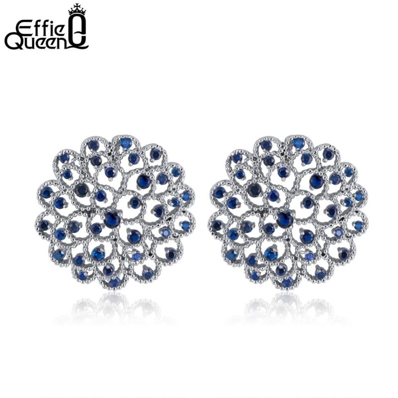 

Effie Queen Blue Color Cubic Zirconia Flower Stud Earrings For Women Newest Hollow Design Elegant Wedding Jewelry DE174