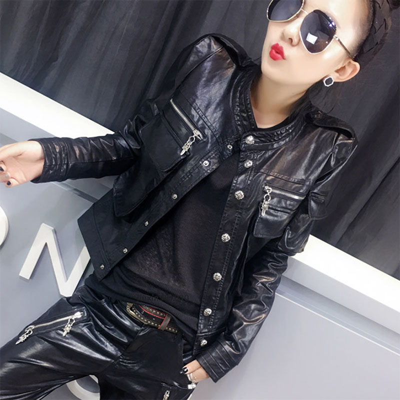 

2020 New Autumn spring Women pu Leather Jacket Punk Style Motorcyle leather Jackets Coats Streetwear PY181, Black