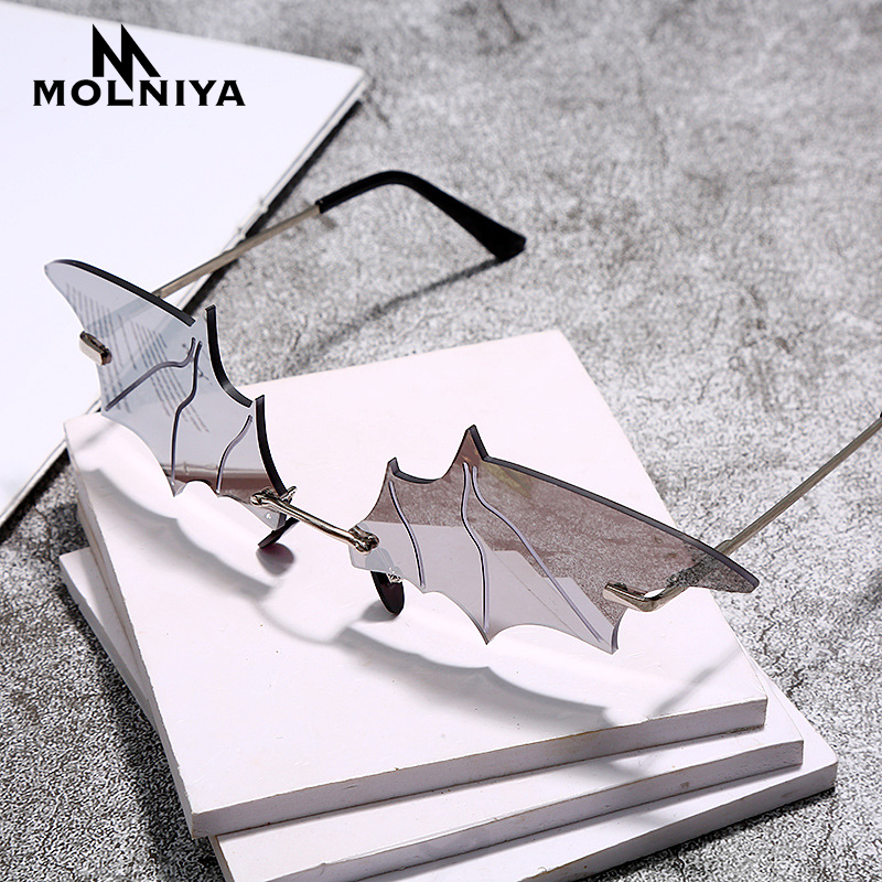 

Sunglasses MOLNIYA Fashion Bat Women Men Vintage Cat Eye Rimless Sun Glasses Unique Brand Designer Trending Female