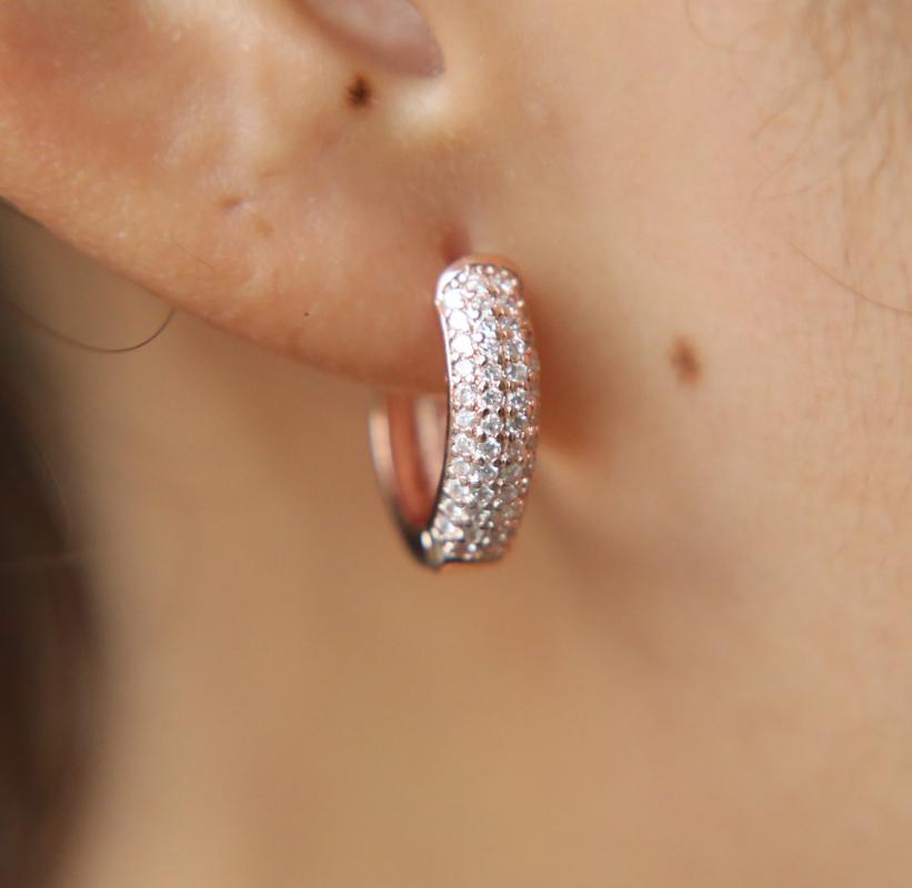 

Hoop & Huggie Gold Rose Silver Color Round Circle Cz Hoops Micro Pave Fashion Classic Elegant Bling Earring